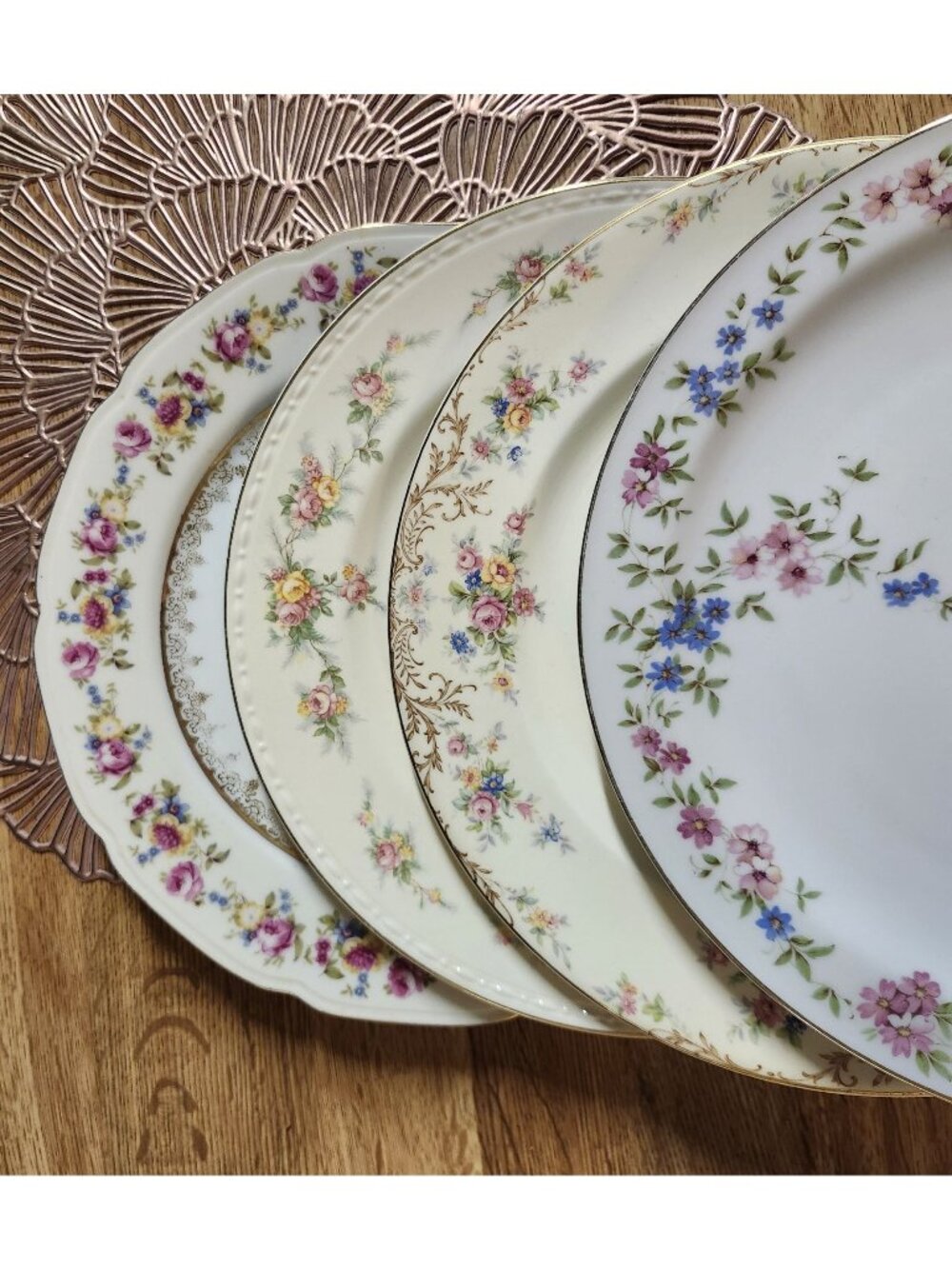 Colorful Mismatched China Dinner Plates ~10" Porcelain Eclectic Set of 4